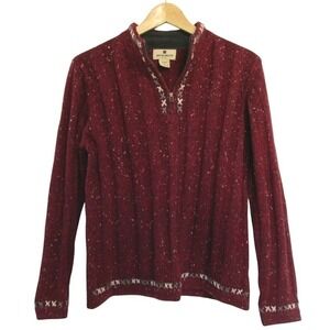 Woolrich Women's Nordic Long Sleeve 1/4‎ Zip Sweater size S Ruby Red Cozy Winter